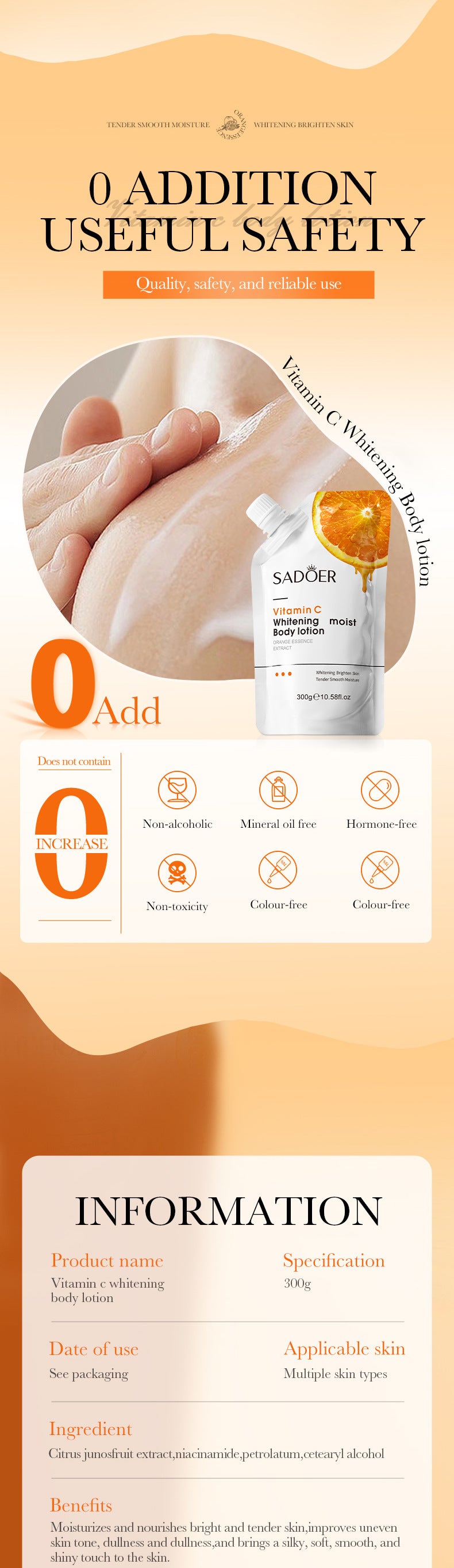 SADOER Vitamin C Whitening and Moisturizing Body Lotion Whitening, hydrating, and moisturizing cross-border foreign trade wholesale