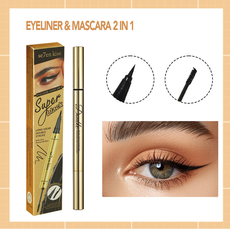 European Beauty Double-ended Natural Eyeliner+Curling Mascara Cream Two-in-One Quick-Drying Waterproof Non-Smudging