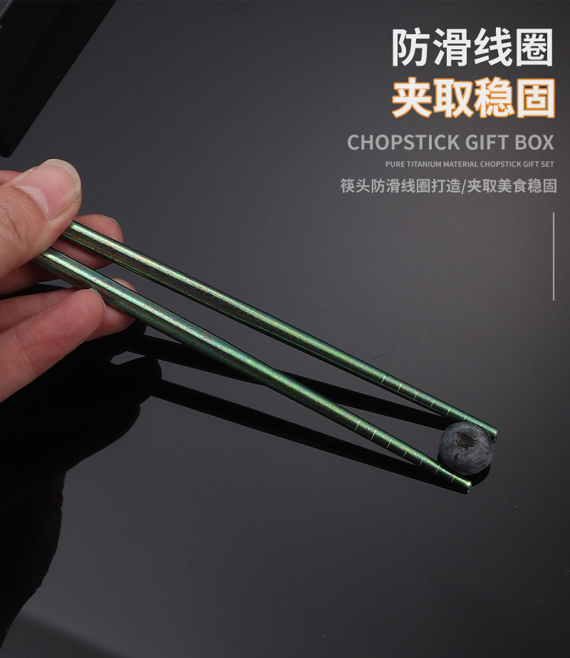 Pure Titanium Crystal Chopsticks for Home and Outdoor Use, Light Luxury Colorful Ice Flower Chopsticks for Restaurants23cm Half Square Chopsticks Antibacterial Titanium Chopsticks