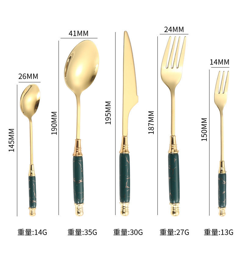 Stainless Steel Cutlery Restaurant Western Steak Knife Fork Imitation Marble Pattern Ceramic Handle Knife Fork Spoon Tea Spoon Tea Fork Set