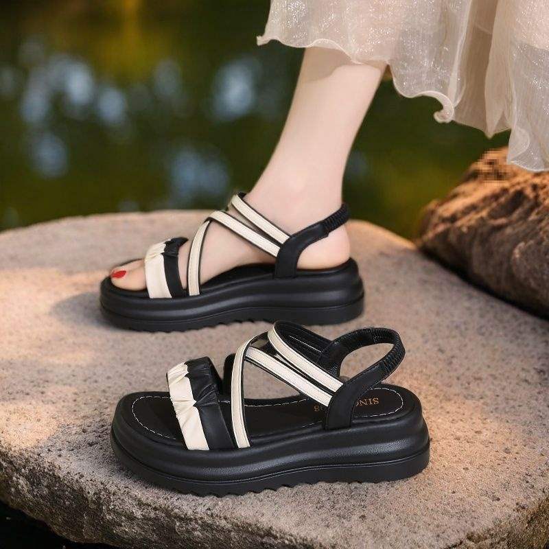 Waterproof Platform Roman Sandals for Women, Breathable Non-Slip Thick Sole Women's Shoes, Student Outdoor Casual Versatile Elastic Strap Beach Shoes