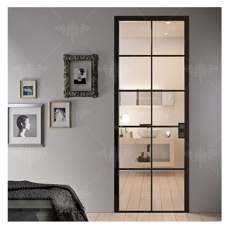 French Modern Apartment Metal Framed Tempered Glass Interior Double Door Entrance Glass Door