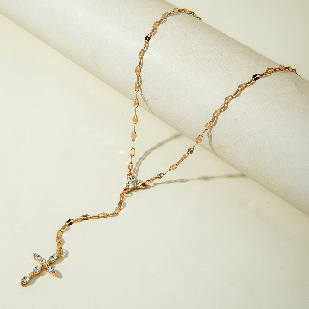 European and American Jewelry Retro Light Luxury High-end Cross Necklace Fashionable Tassel Multi-layer Stacking Wear Y Type Necklace