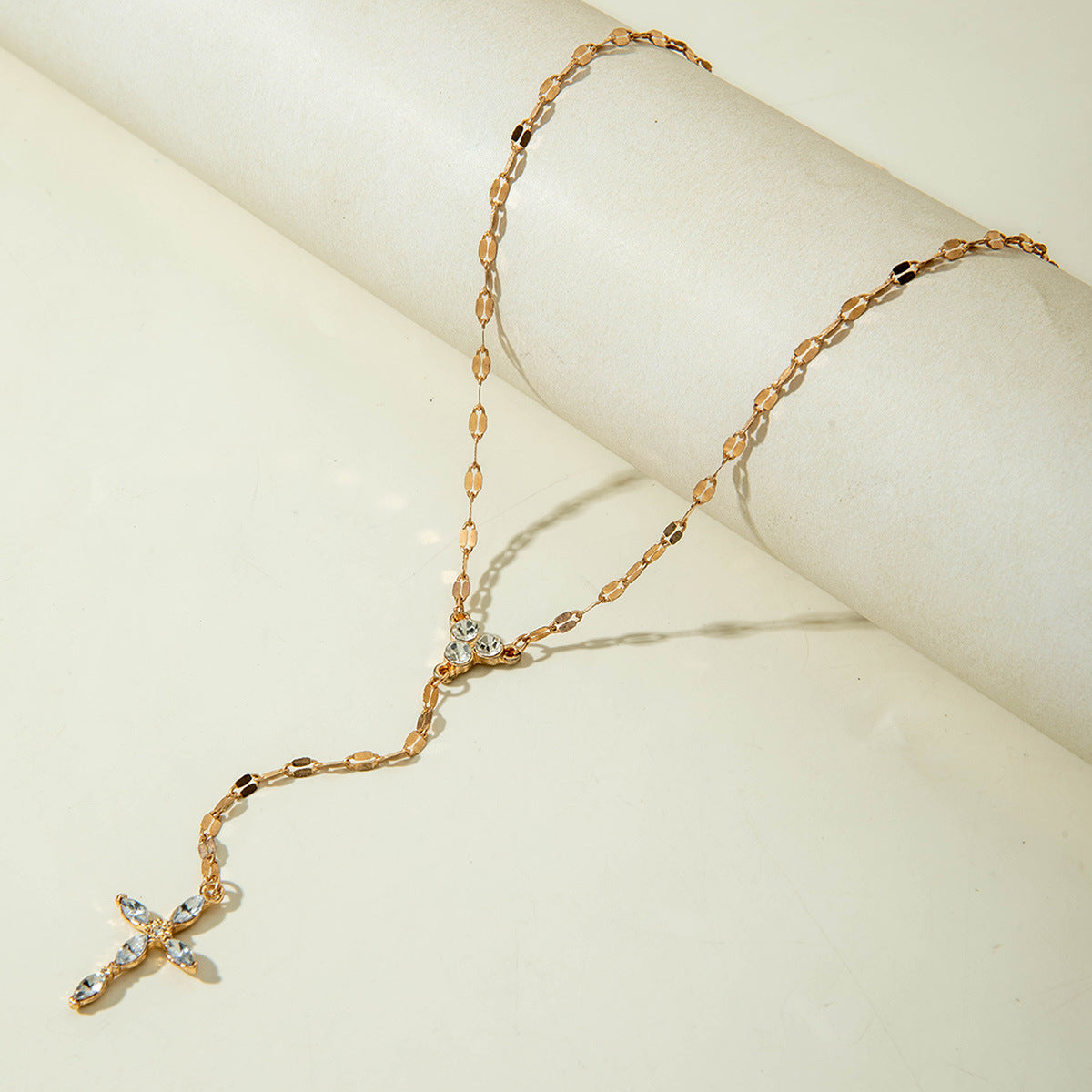 European and American Jewelry Retro Light Luxury High-end Cross Necklace Fashionable Tassel Multi-layer Stacking Wear Y Type Necklace