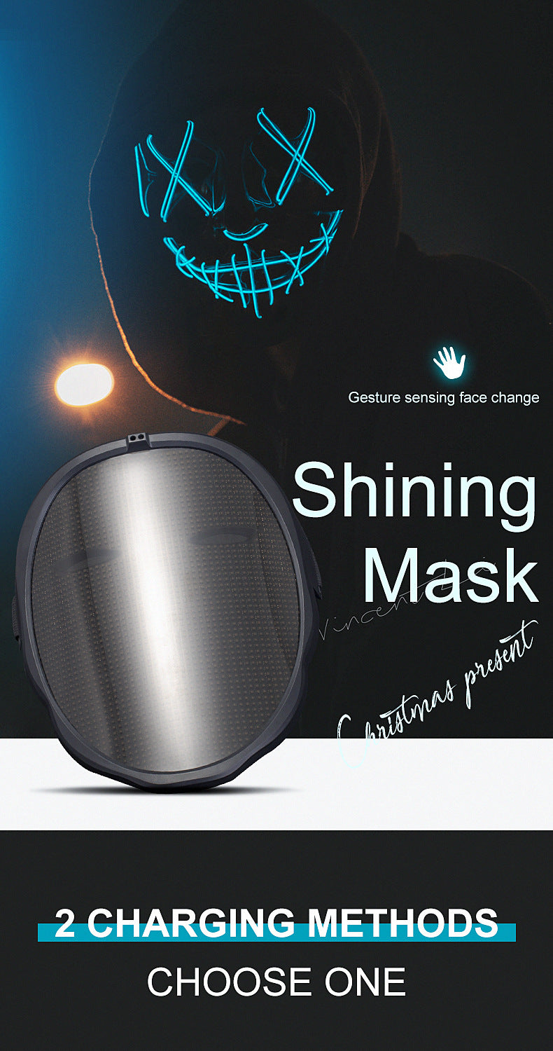 Halloween Colorful LED Glowing Mask Party Sunglasses Rechargeable diy Dynamic Light-Up Mask Face Shield