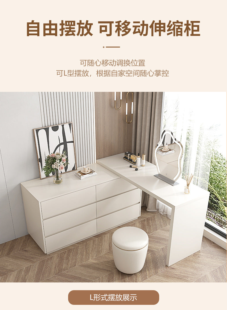 Solid Wood Dressing Table Bedroom Chest of Drawers Integrated Makeup Mirror Dressing Table Storage Cabinet Light Luxury Extendable Makeup Desk