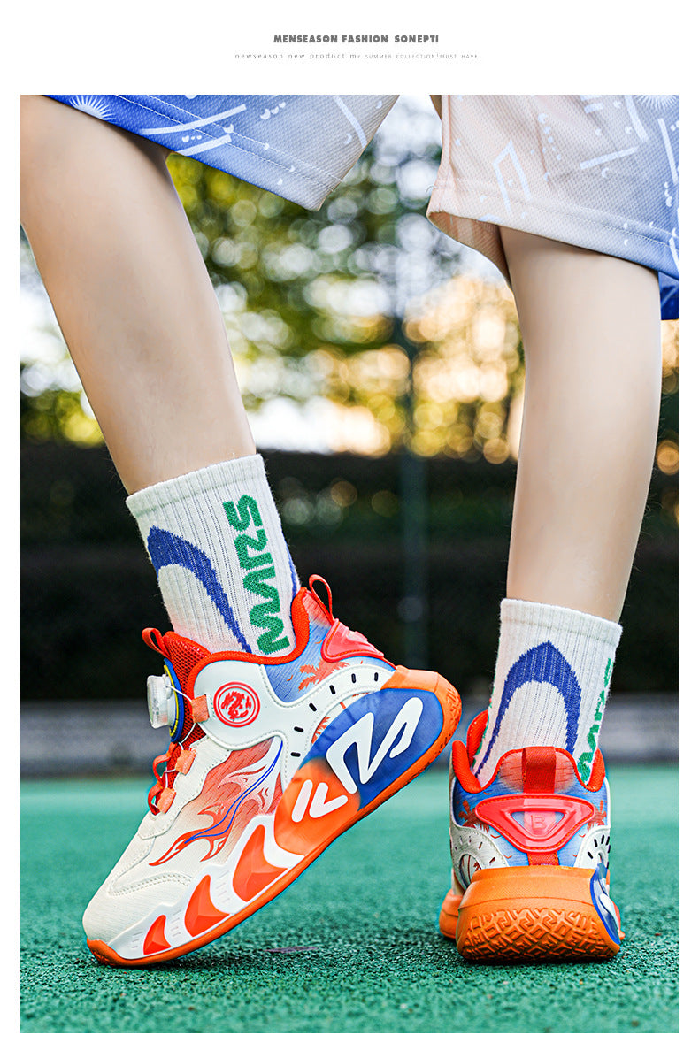 Chinese Style Girls' Shoes2025Autumn New Mesh Breathable Running Sports Shoes Children's Anti-Slip Wear-Resistant Basketball Shoes