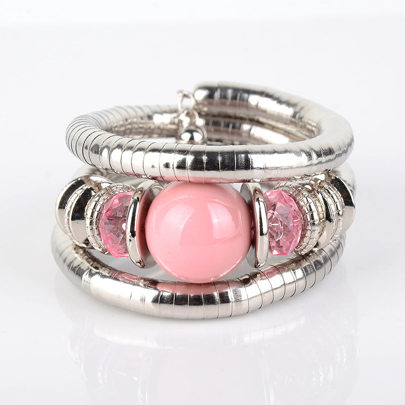 European and American Fashion Brand Bracelet for Women, High-End Ethnic Style, Simple Layered Multi-Color Three-Circle Wrap Bracelet