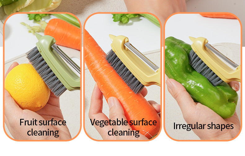 New Multifunctional Fruit and Vegetable Cleaning Tool, Two-in-One Peeler for Potatoes, Fruit Tree Cleaning Brush