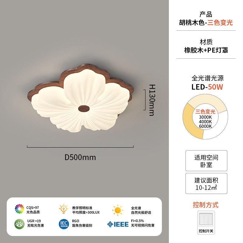 Vintage Cream Style Ceiling Light led Full Spectrum Eye Protection Walnut Wood Living Room Lamp Atmospheric Room Bedroom Lamp