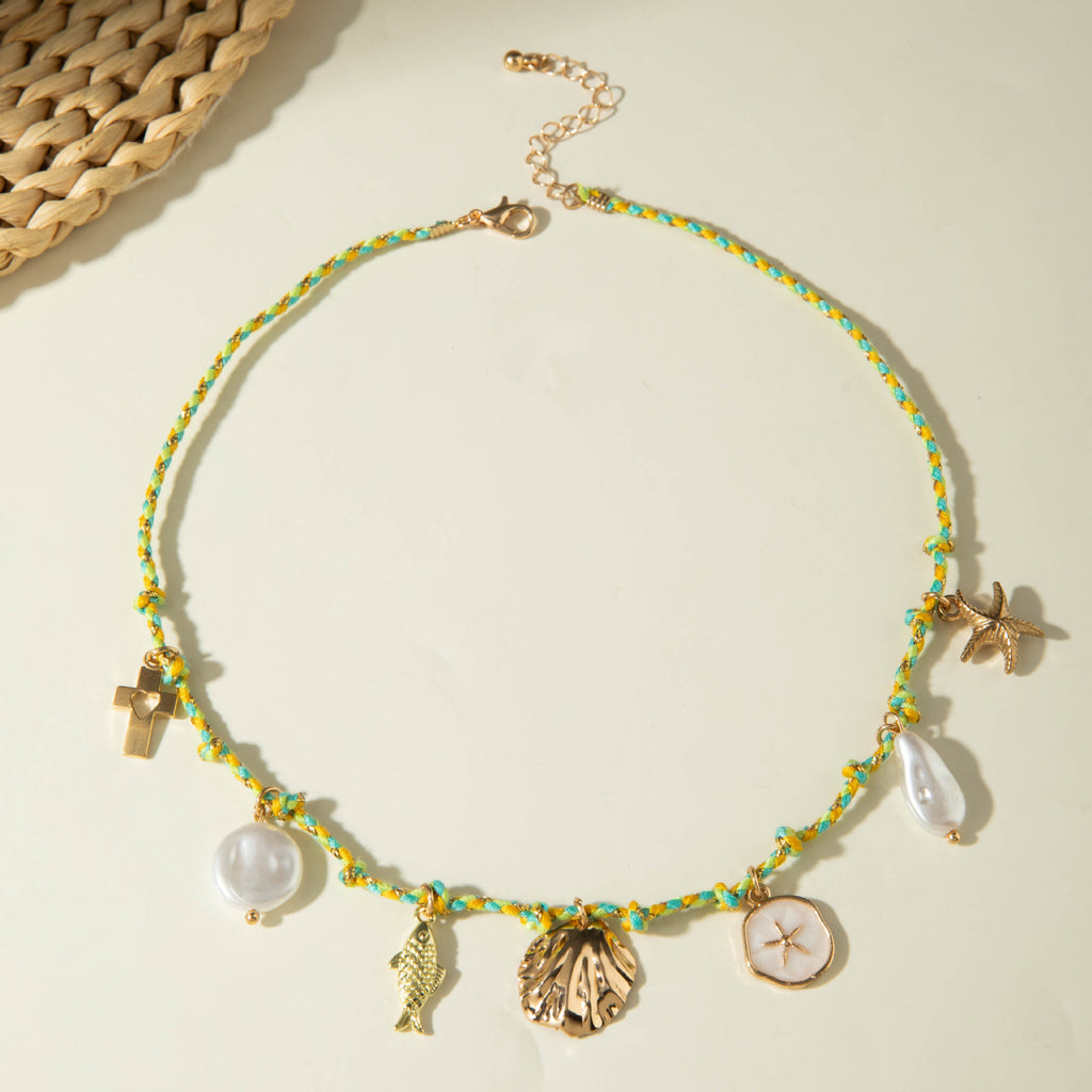 European and American Ornament Fashion Ocean Style Shell Alloy Pendant Braided Necklace Bohemian Shell Jewelry