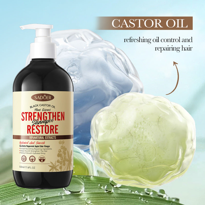 Black Castor Oil Shampoo SADOER Care Nourishing Smooth Anti-Dandruff Shampoo Cross-Border Wholesale