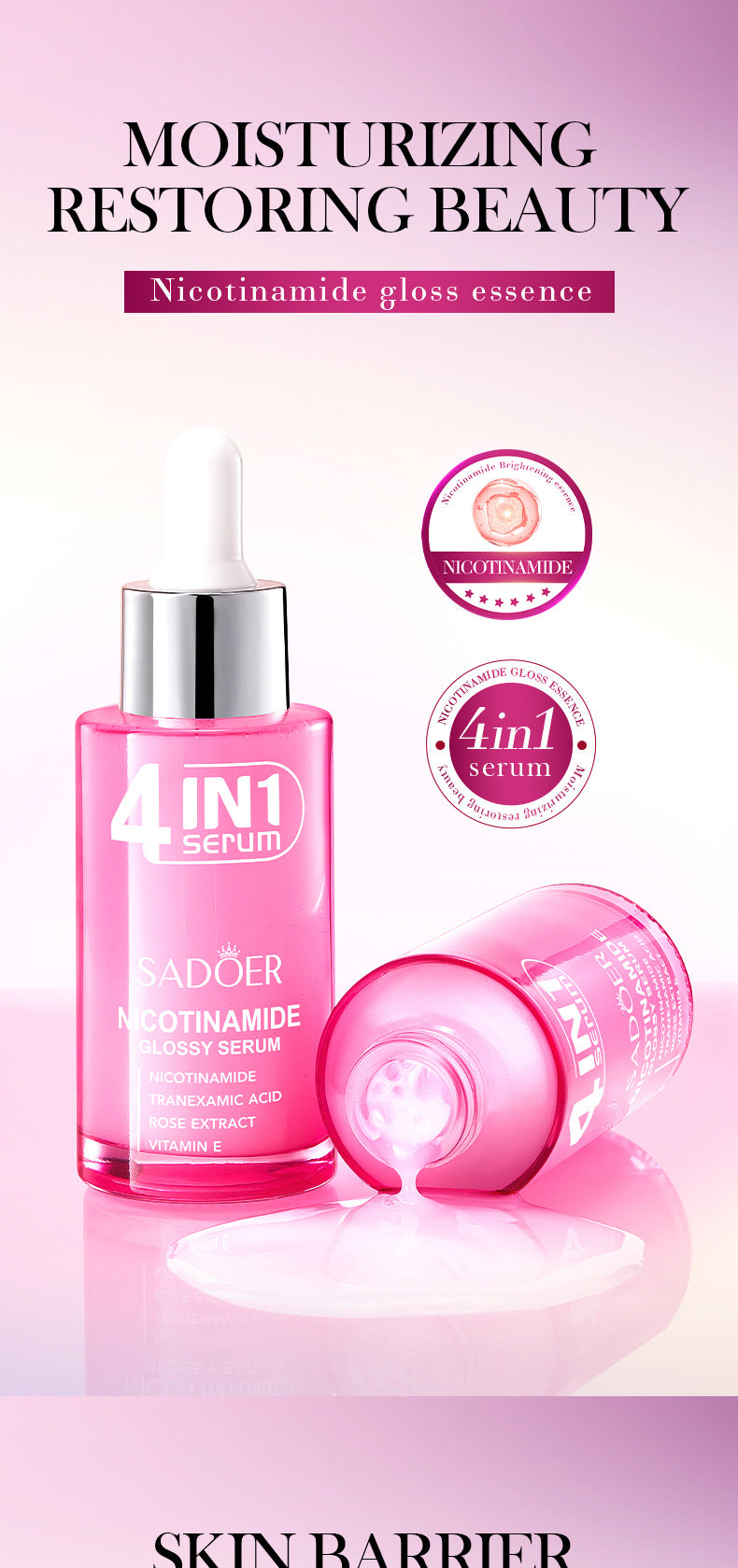 Niacinamide Radiance Serum SADOER Hydrating Moisturizing Essence Liquid Cross-Border Wholesale