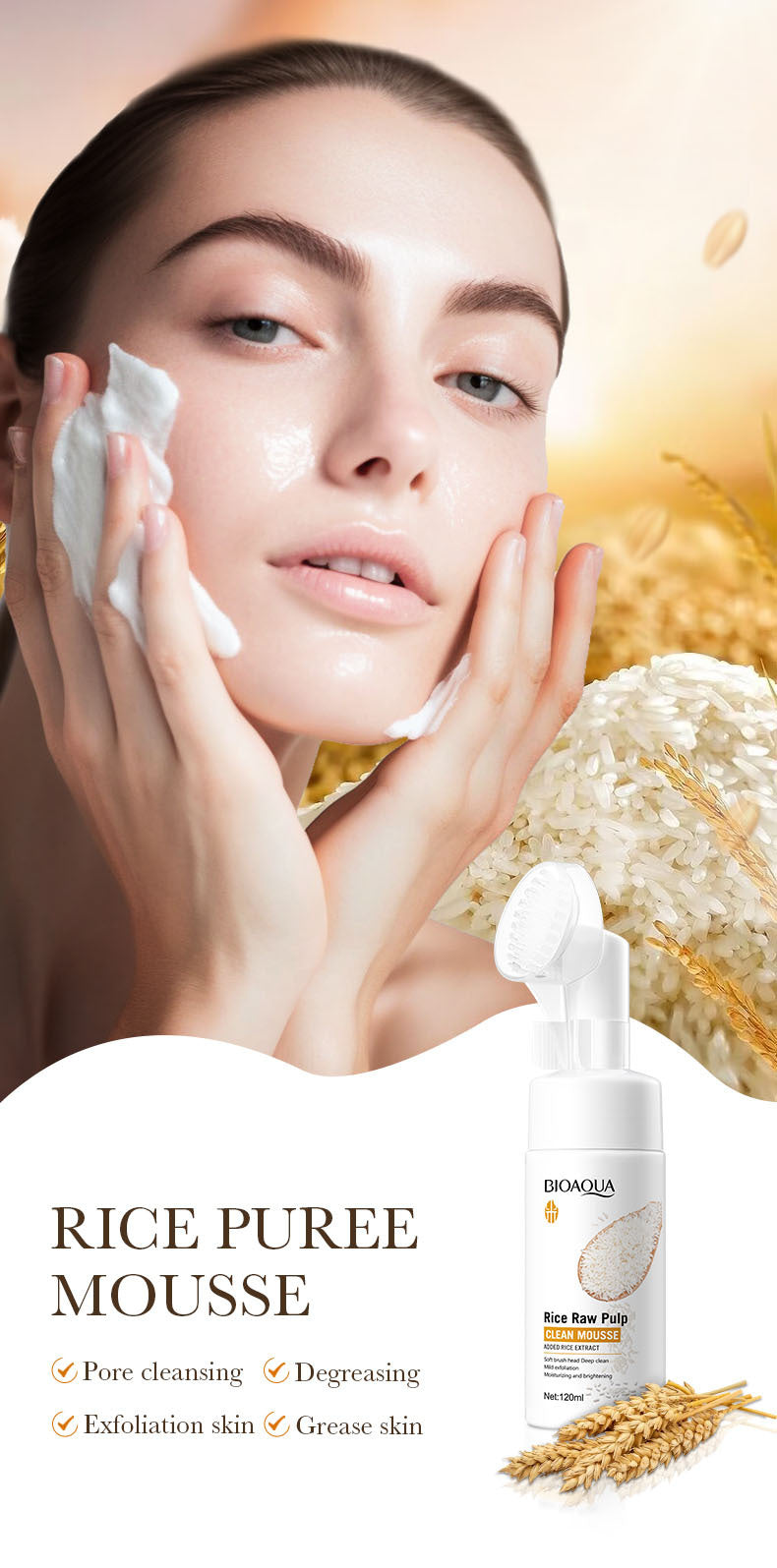 Full English Rice Skincare Set BIOAOUA Rice Puree Series Six-Piece Set Box  Wholesale