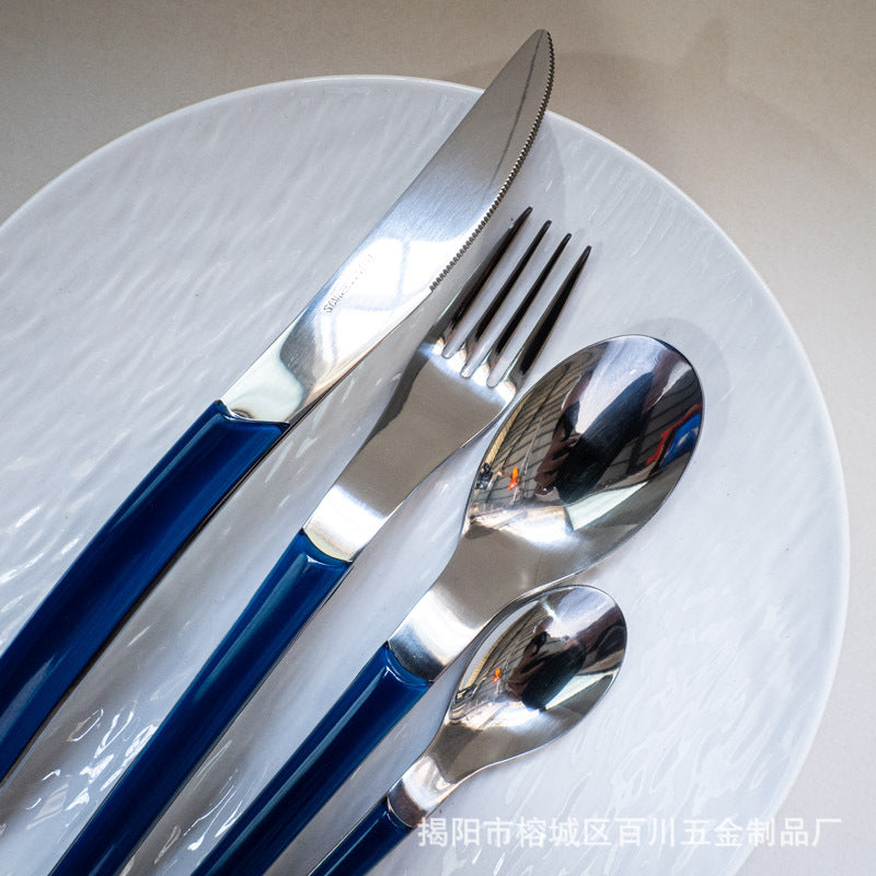 Gift Tableware5Main Stainless Steel Knife Fork Spoon Plastic Handle Hotel Real Tableware Western Knife Fork Spoon Set