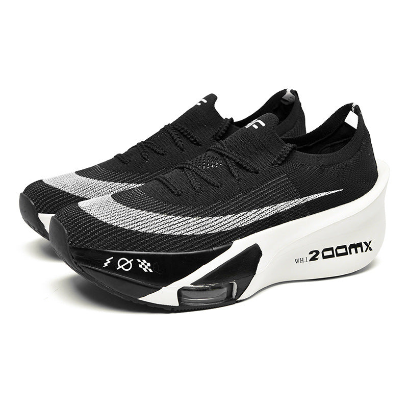 Autumn New High Elastic Double Mesh Breathable Student Training Racing Running Shoes Air Cushion Shock Absorption Full Palm Carbon Plate Sports Shoes