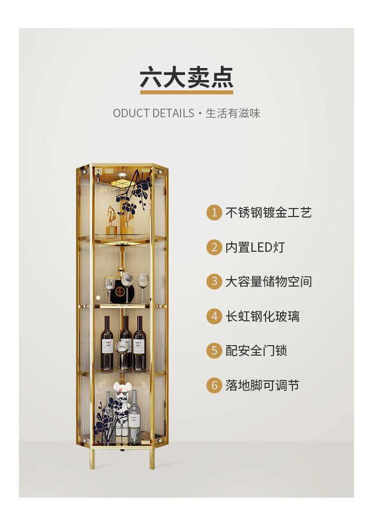 High-End Light Luxury Glass Corner Cabinet Modern Minimalist Living Room Wall Corner Cabinet Triangle Storage Cabinet Sideboard Wine Cabinet