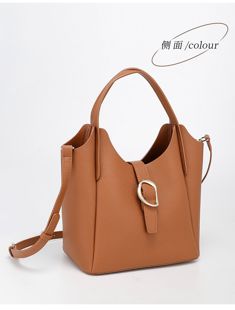 Genuine Leather2024New Summer Trend Commuter Handheld Basket Bag for Women, Niche Versatile Shoulder Crossbody Bag