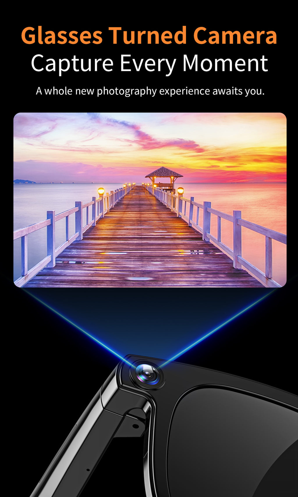 V3Smart Glasses800100 Megapixel Camera AI Translation Character Recognition Anti-Shake1200P Video Recording Audio Recording