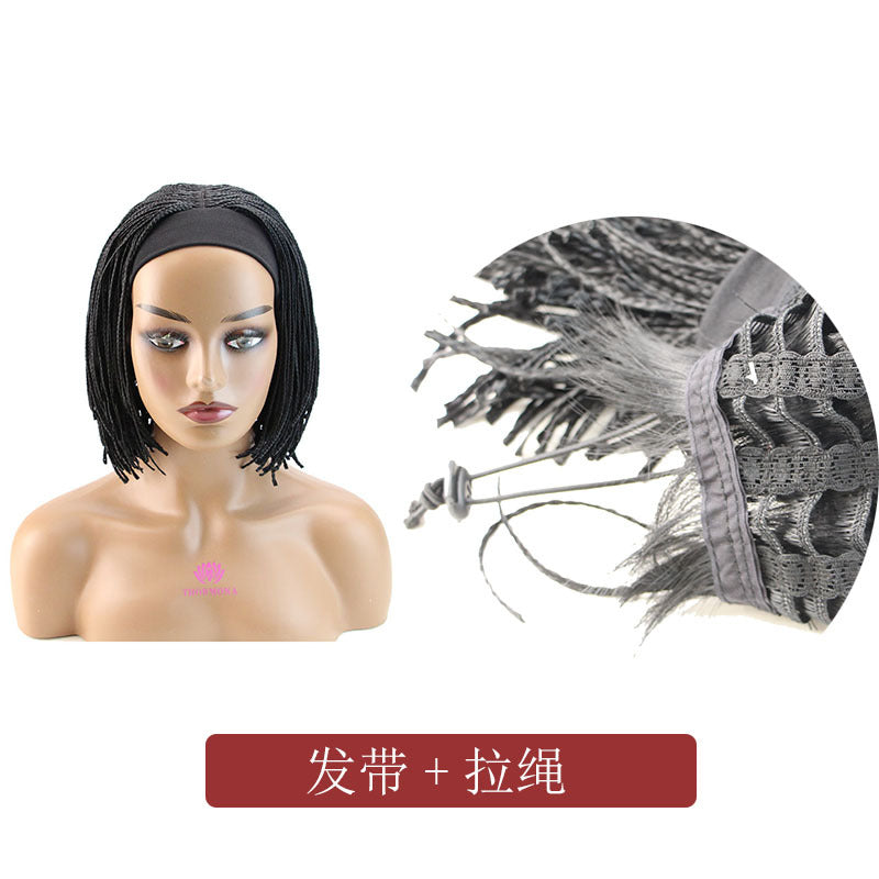 Hairband Small Braids Wig European and American Style Women's Small Curly Synthetic Hair Wig African Drawstring Braids Short Hair Trendy Short Hair