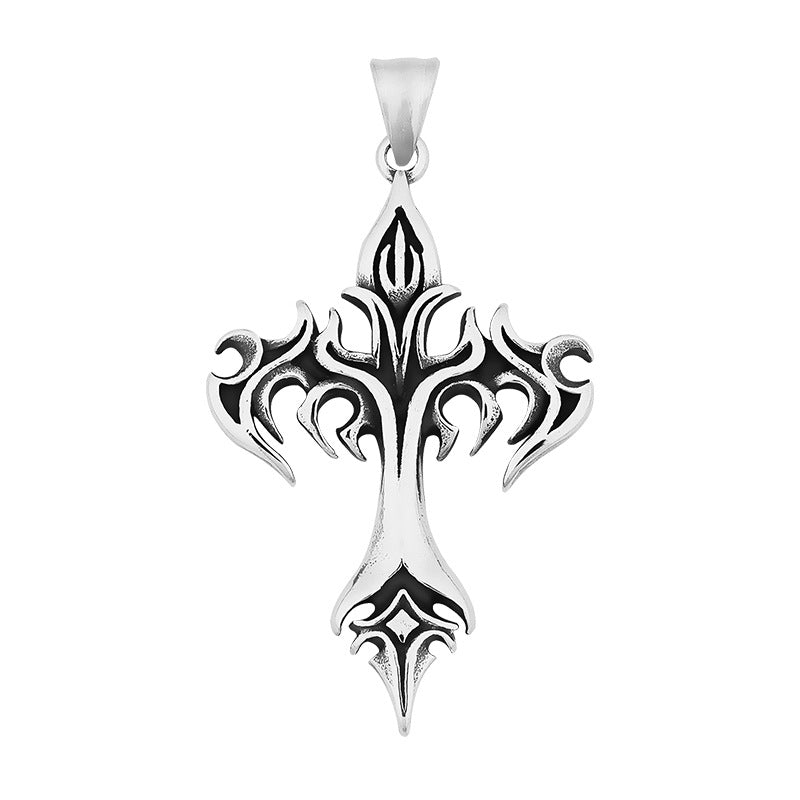 Hot Selling Men's Creative Cross Flame Pendant Punk Style Iron Warrior Stainless Steel Necklace Wholesale