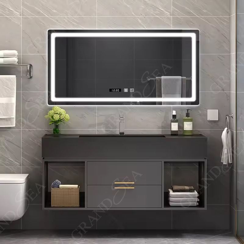 Bathroom Equipment Drawer Storage Luxury Solid Wood and Marble Top White Lacquer Bathroom Vanity