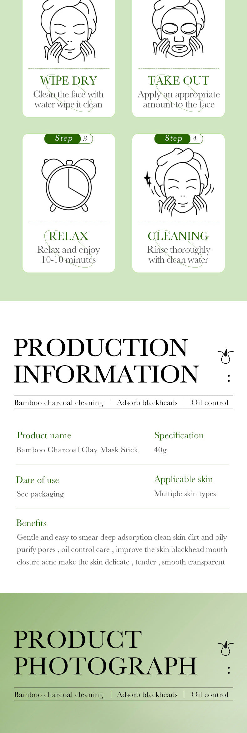 Bamboo Charcoal Solid Mask40g ZOZU Clean pores refreshing portable clay mask stick cross-border wholesale