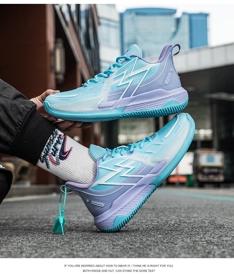 Men and Women Couple Shoes Korean Version Trendy Mesh Breathable Basketball Shoes Fashionable Night Glow Wear-resistant Shock-absorbing Rebound Sports Shoes