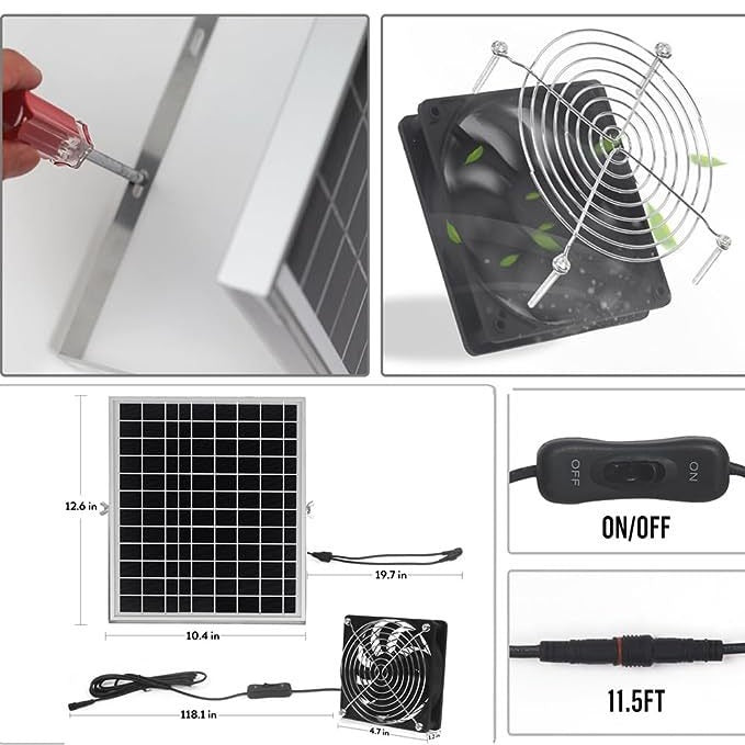 15W Monocrystalline Silicon Glass Solar Panel Fan RV Travel Car Outdoor Camping Pet Chicken Coop Ventilation Exhaust Fan