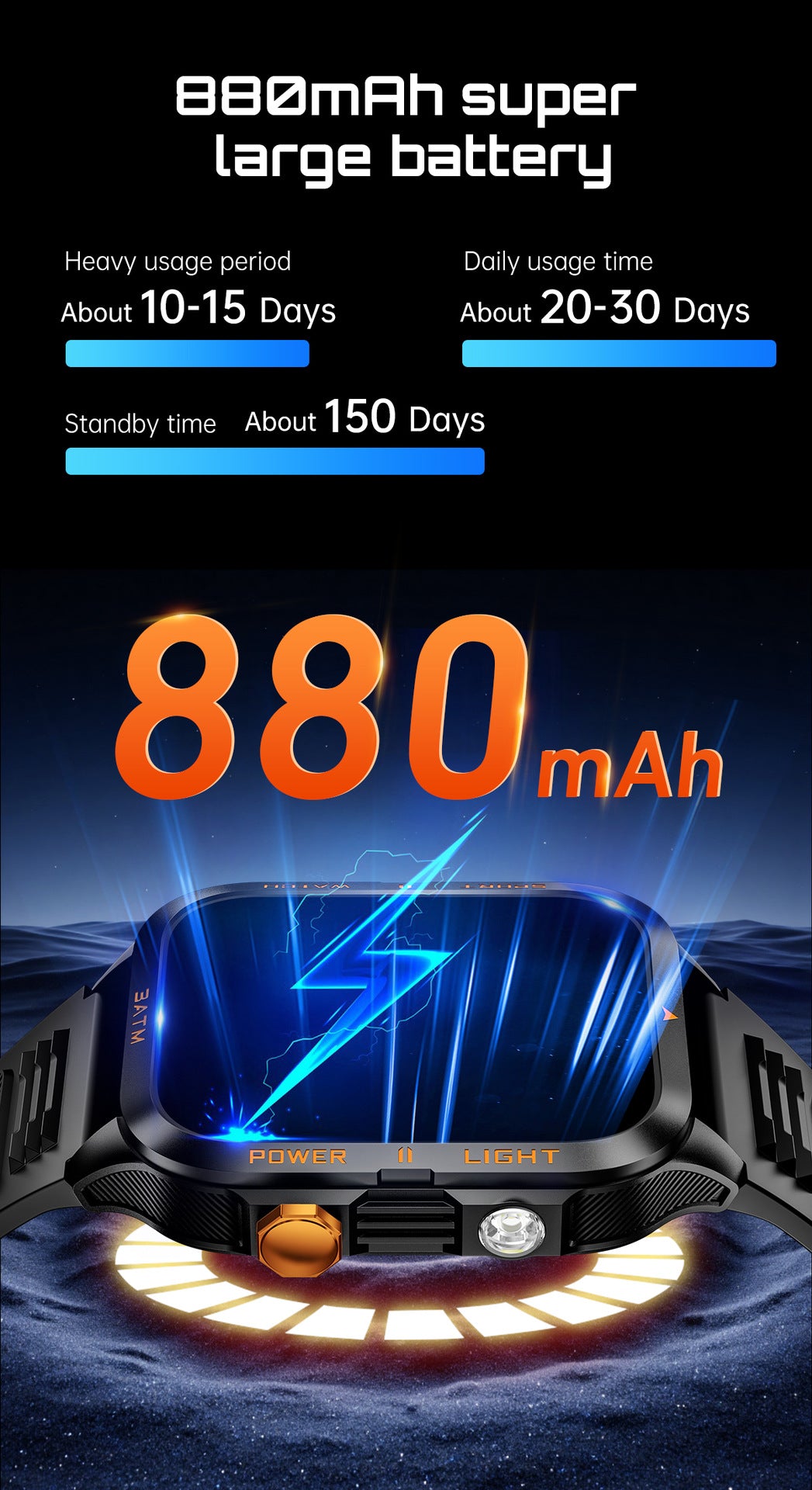 KT89Smart Watch Bluetooth Call True Heart Rate Step Sleep Flashlight Deep Waterproof Three-Proof Sports Reminder