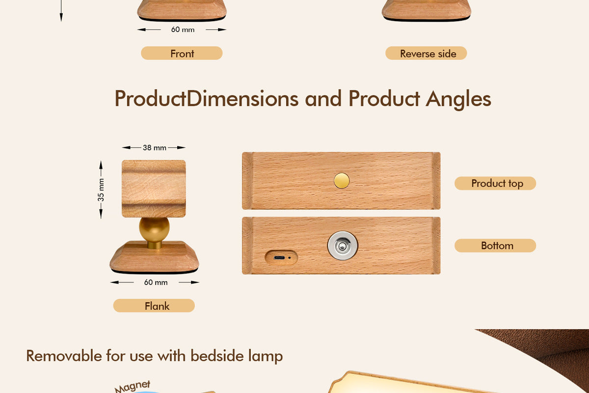 Solid Wood Wall Lamp Human Body Sensing Wireless Reading Wall Lamp Magnetic Night Light Desktop Warm Light Suitable for Staircase Corridor