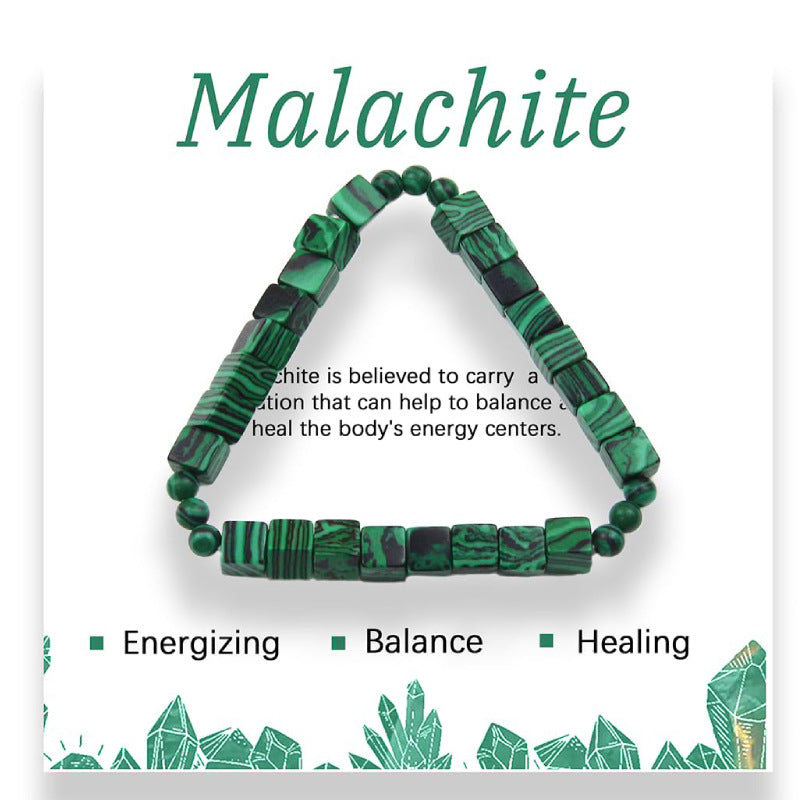 Square Natural Stone Bracelet6mm Pink Quartz Malachite Square Beaded Bracelet Volcanic Stone Tiger Eye Elastic Bracelet