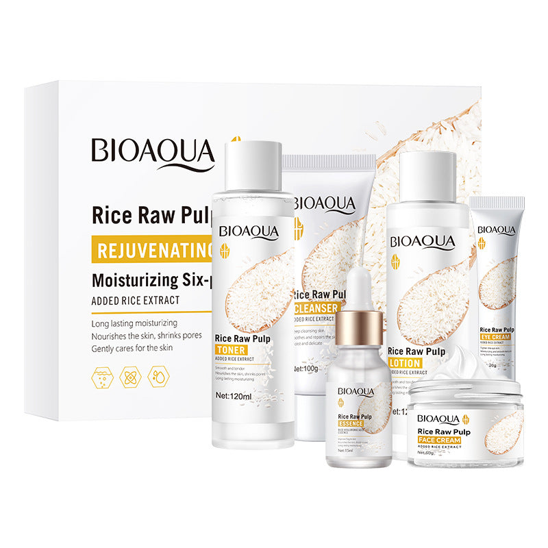 Full English Rice Skincare Set BIOAOUA Rice Puree Series Six-Piece Set Box  Wholesale