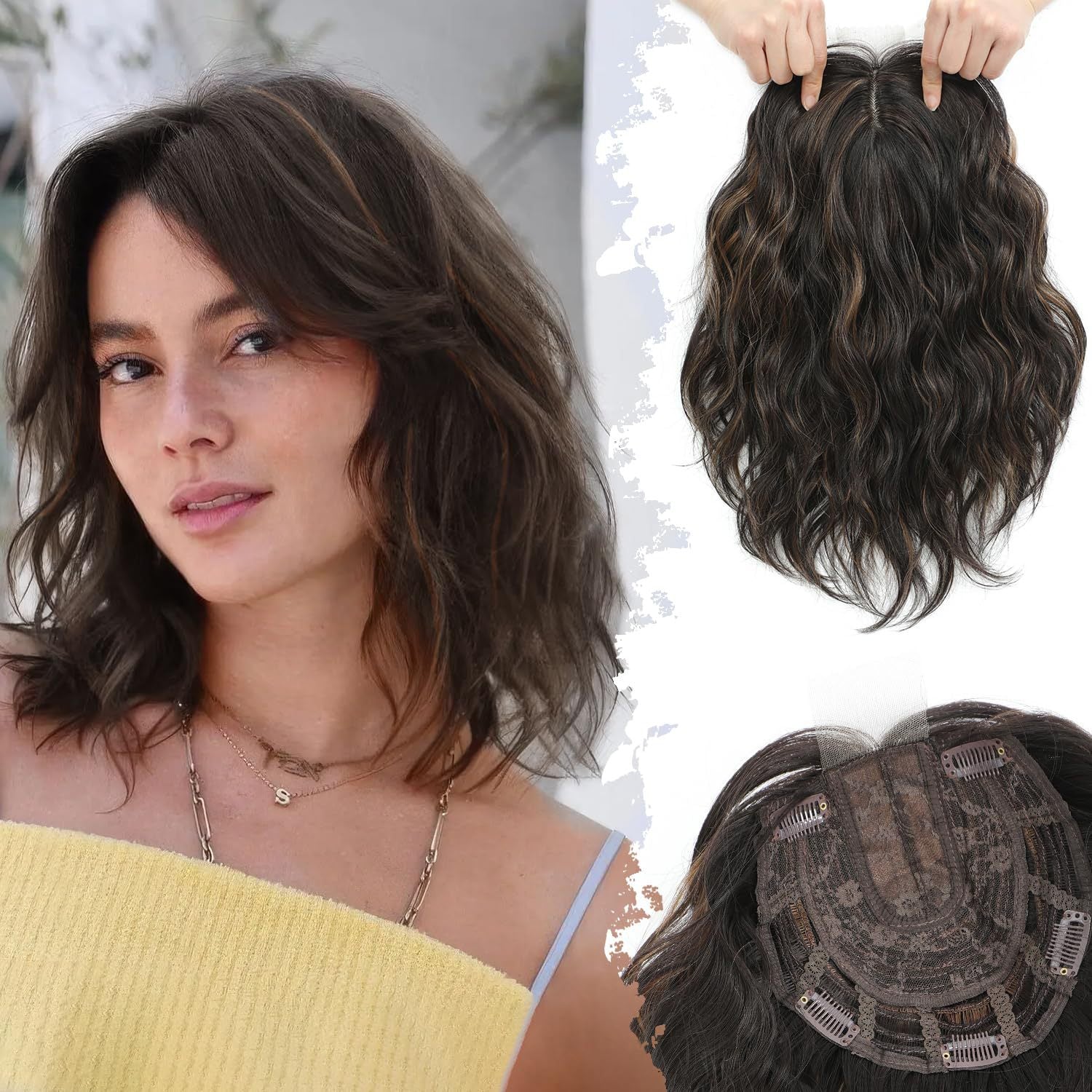 European and American Style Small Lace Wig Set Export Synthetic Fiber Medium Length Women's Top Natural Middle Part Bangs Hairpiece Wig