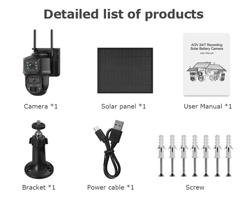 AOV 600Wan Solar Low Power Consumption Camera7*24Hourly Full Color Night Vision Low Frame Rate Long Video Surveillance