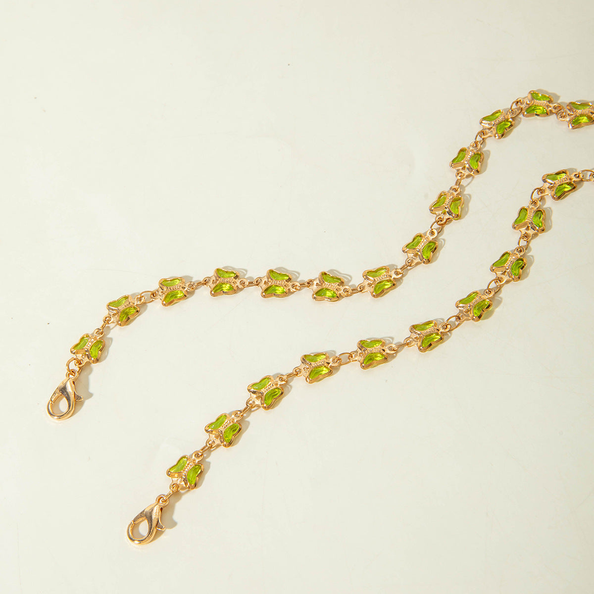 European and American New Style Green Zircon Niche Personality Retro Inlaid Diamond Short Necklace Collarbone Chain Choker chocker Female