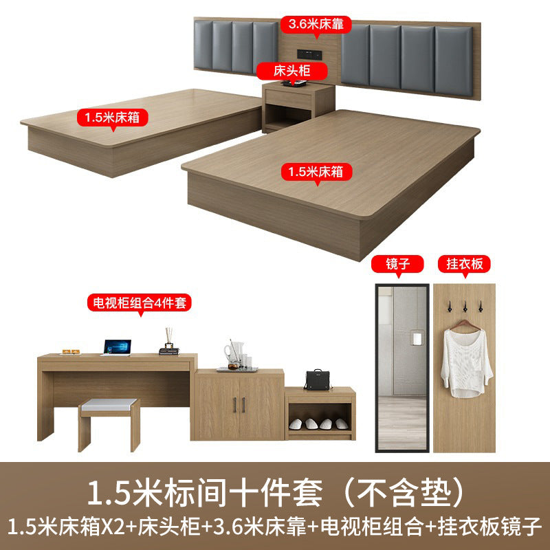 Hotel Bed Hotel Furniture Standard Room Full Set B&B Express Hotel Apartment Single and Double Bed B&B Guest Room Special Bed