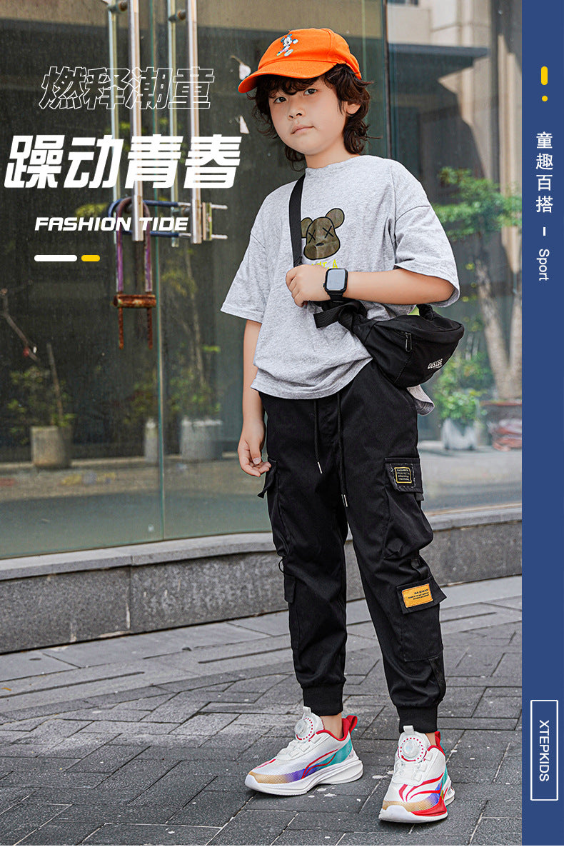 New Children's Shoes Breathable Rotating Button Sneakers Red Rabbit Casual Big Kids Shock Absorption Non-Slip Running Shoes