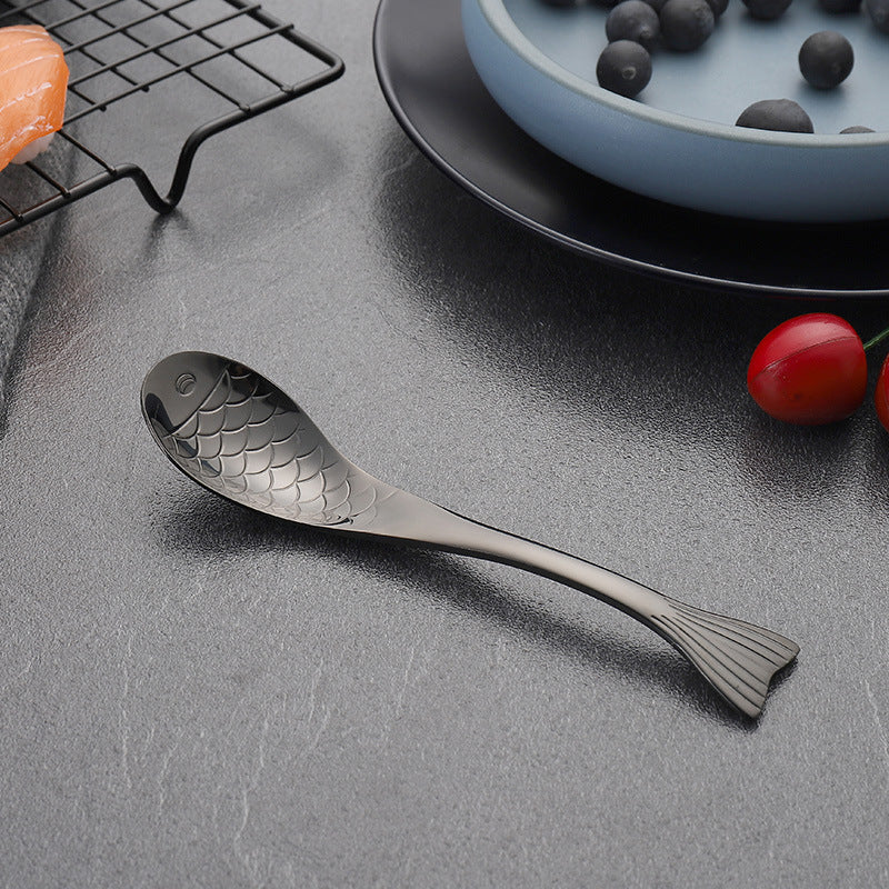 304Stainless Steel Spoon Cooking Restaurant Spoon Pickled Fish Spoon Cartoon Spoon PVD Titanium-plated Colorful Fish Tail Cute Spoon