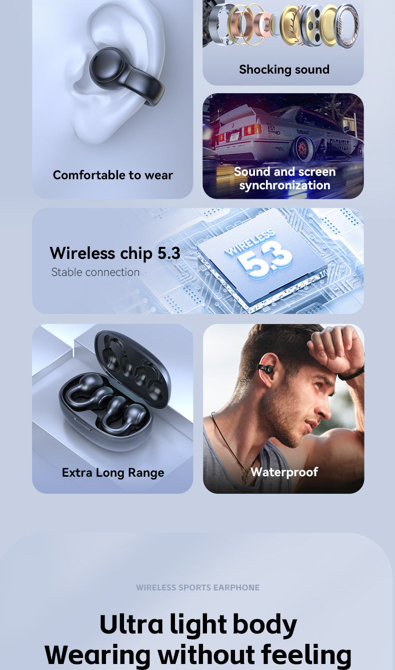 Popular M30Ear Clip Bone Conduction Sports High-End Ultra-Long Battery Life Wireless Bluetooth Earphones Wholesale