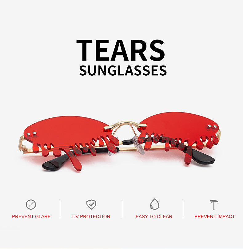 Christmas Costume Personality Tear Sunglasses for Women Metal Frameless Sunglasses Trendy European and American Party Funny Glasses