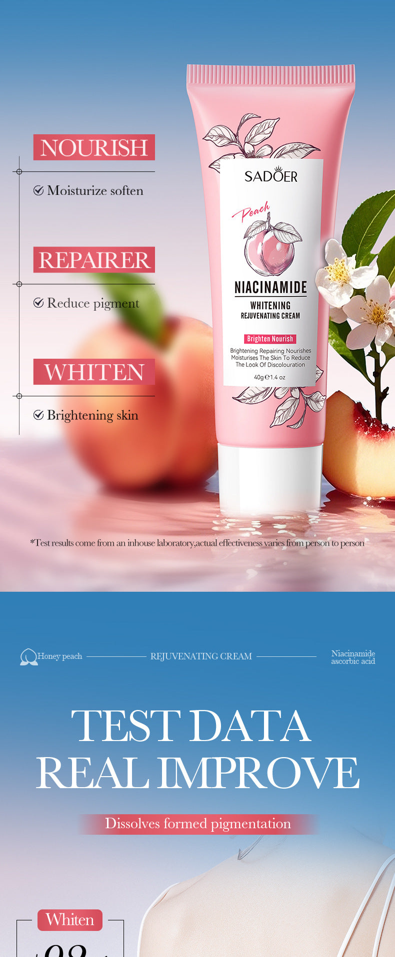 Full English Peach Niacinamide Whitening and Rejuvenating Cream SADOER Moisturizing Body Lotion  Wholesale