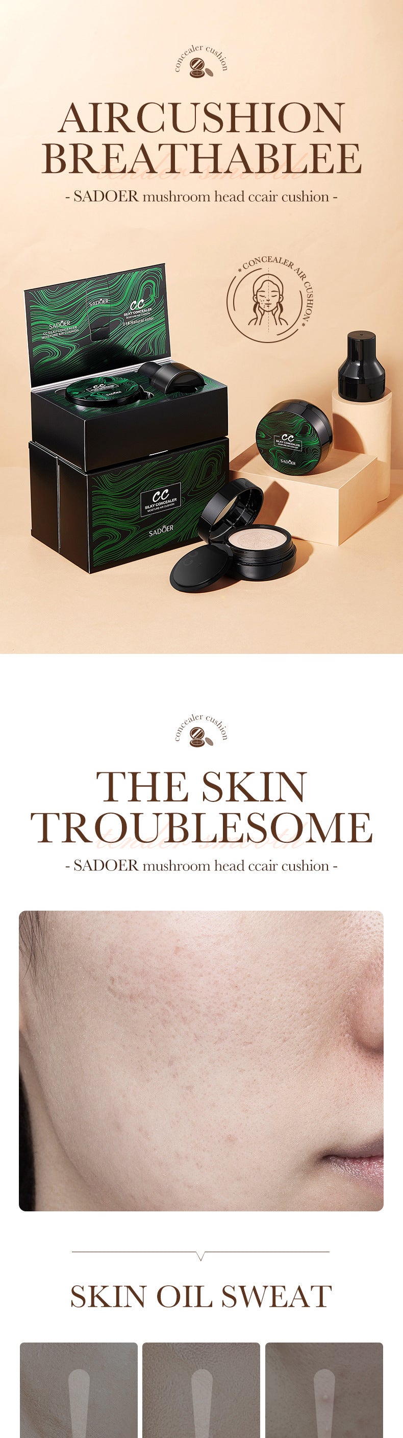 Makeup CC Mushroom Air Cushion Ivory White Brightening Concealer Correcting Face Foundation Export Manufacturer Wholesale