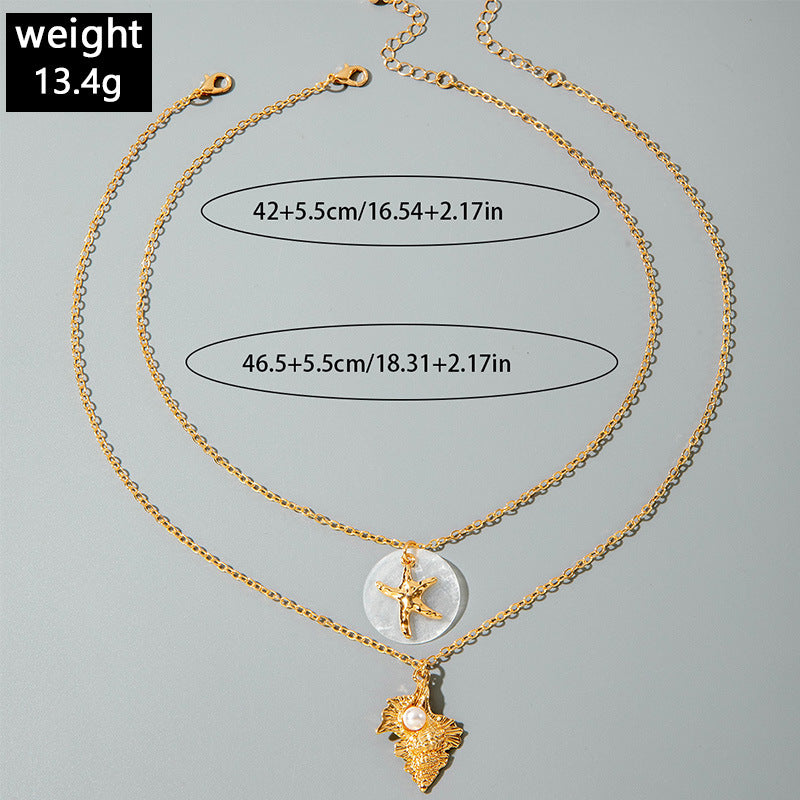 Jewelry Beaded Necklace Beach Imitation Pearl Necklace Starfish Shell Retro Vacation Small Multi-layer Necklace for Women