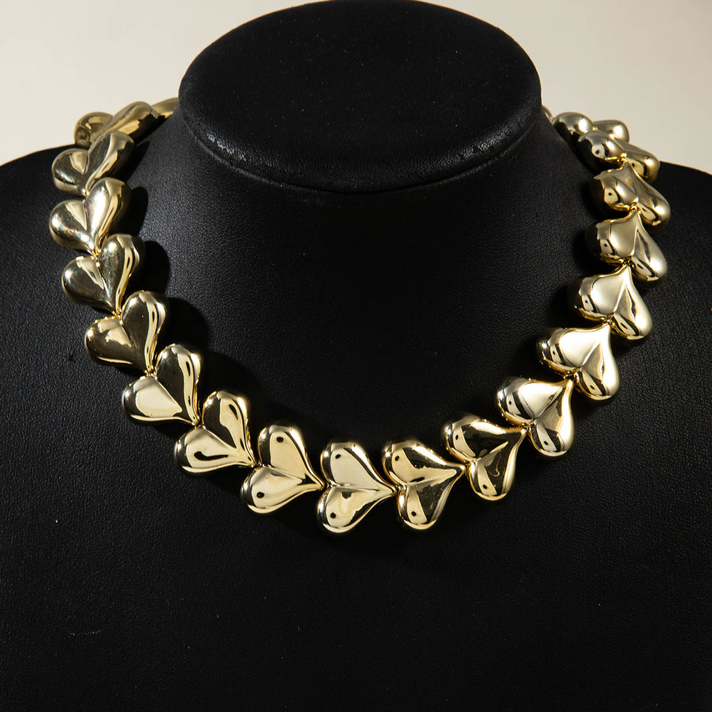 European and American Fashion Personality Heart Exaggerated Necklace Irregular ccb Beaded Bracelet Jewelry Set