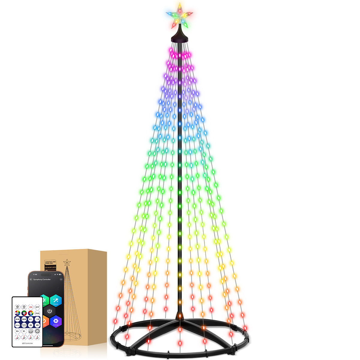 Christmas Tree Decoration Light Bluetooth Stand Tree Light Christmas Lighting Garden Decoration Light Pentagram Waterfall Light USB Style