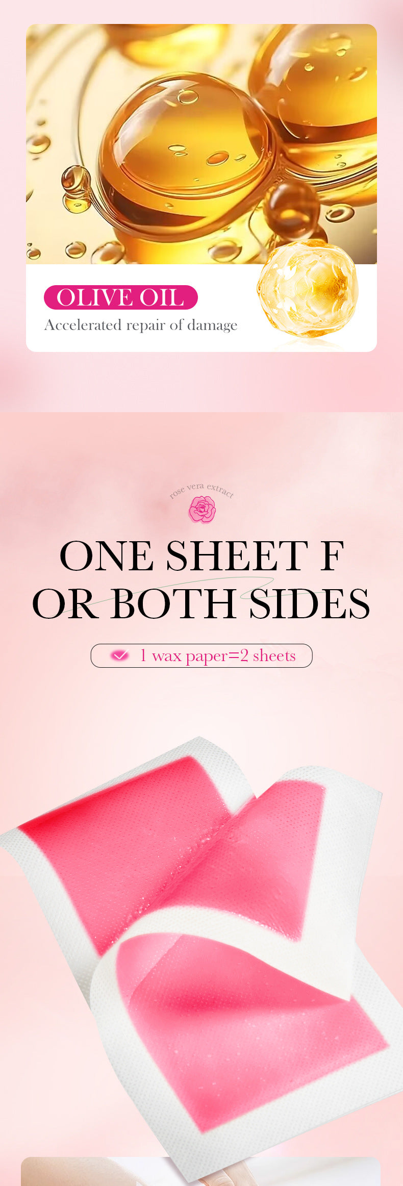 Full English Aloe Vera Double-Sided Hair Removal Wax Paper SADOER Armpit Hair Leg Hair Body Hair Removal Hair Removal Cream  Wholesale