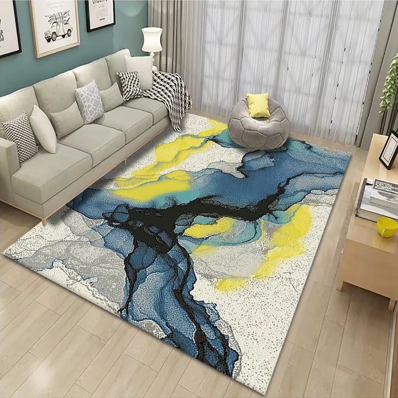 Living Room Carpet Nordic Light Luxury High-End Coffee Table Sofa Cushion Ink Art Style Home Bedroom Bedside Crystal Velvet Carpet