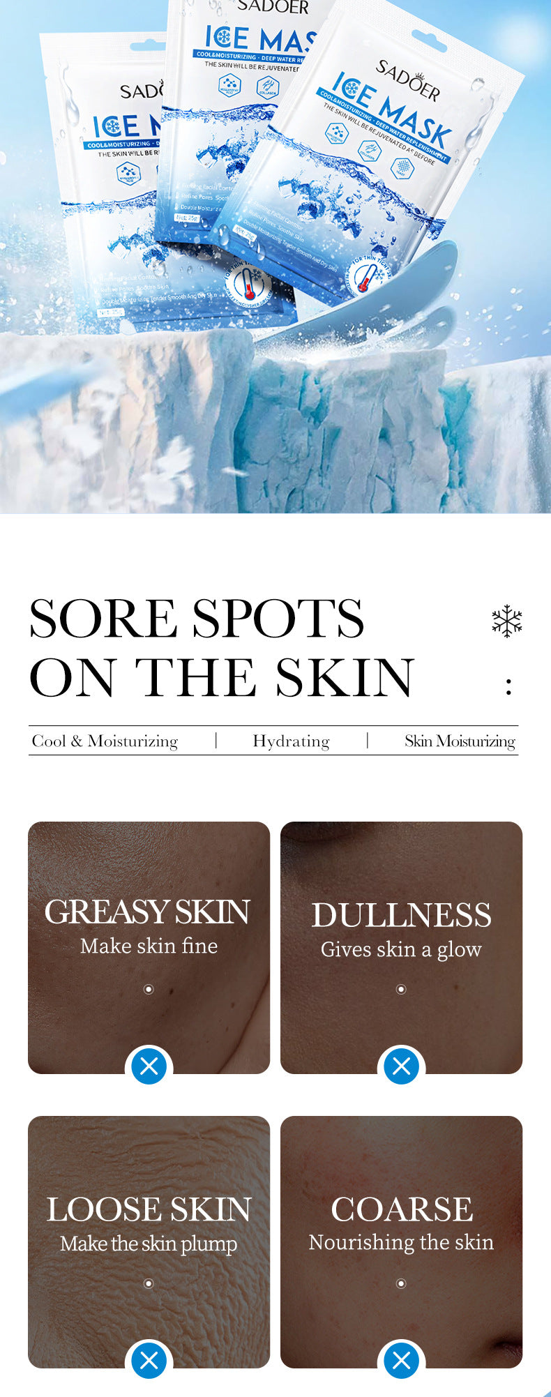 Ice Mask25g SADOER Deep Hydration Moisturizing Refreshing Face Mask Sheets Wholesale for Cross-Border Trade