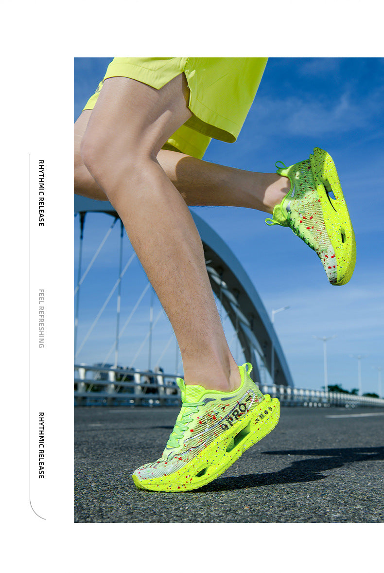 Autumn New Red Rabbit9Fluorescent Breathable Comfortable Couple Sports Shoes Ultra-Light Cushioning Rebound Anti-Slip Wear-Resistant Running